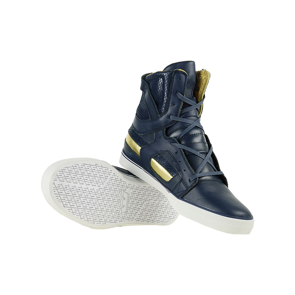 Baskets Montantes Supra SkyTop II Bleu Marine Doré Navy/Gold Leather Homme | QHH-06204207